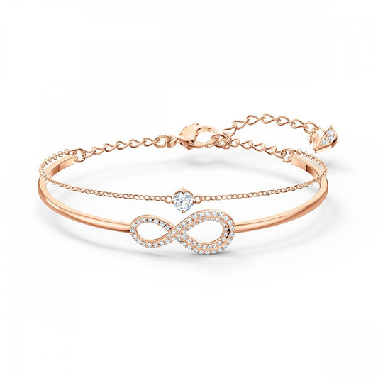 INFINITY BANGLE, WHITE SWAROVSKI CRYSYAL, ROSE-GOLD TONE PLATED