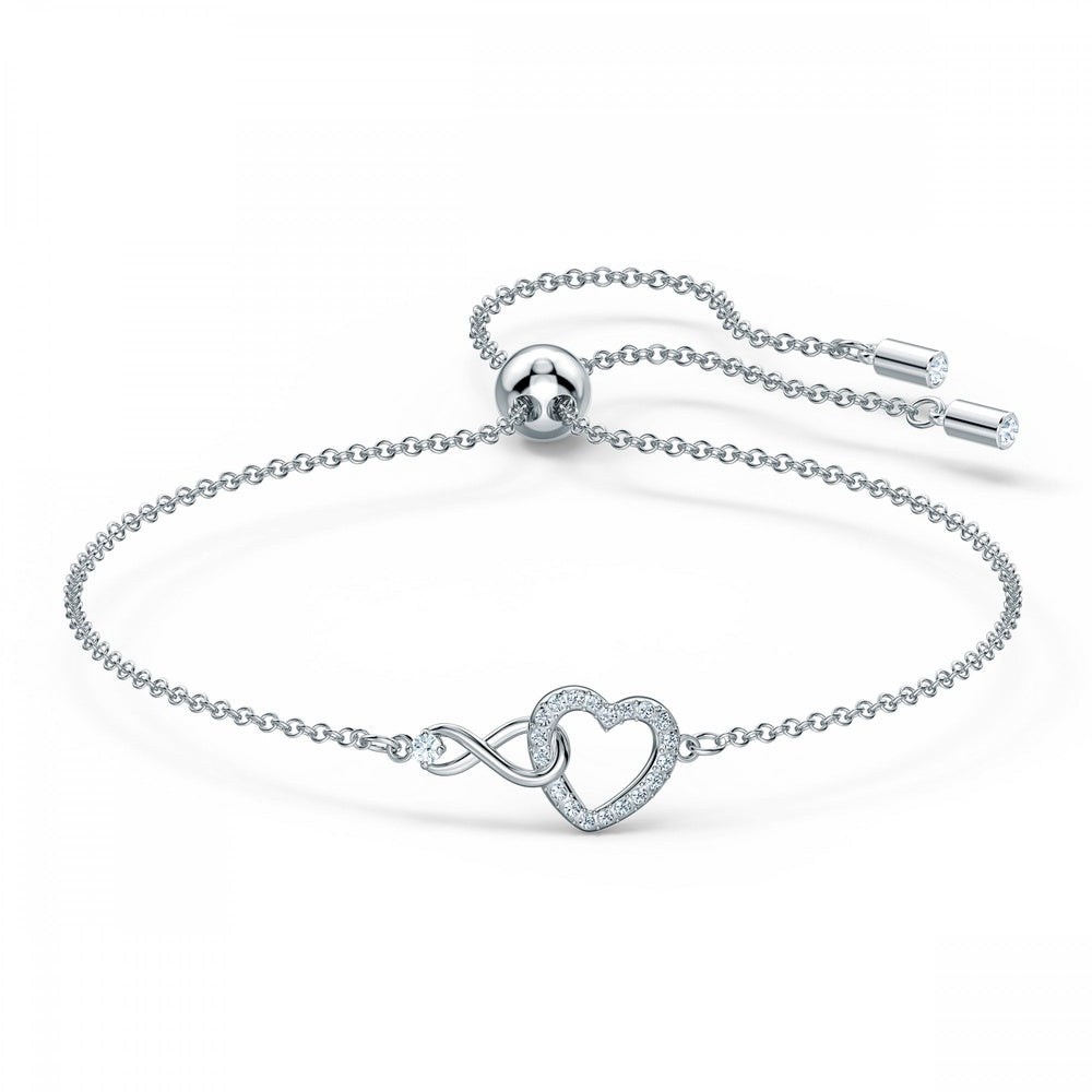INFINITY HEART BRACELET, WHITE SWAROVSKI CRYSTALS, RHODIUM PLATED