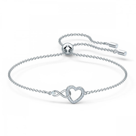 INFINITY HEART BRACELET, WHITE SWAROVSKI CRYSTALS, RHODIUM PLATED