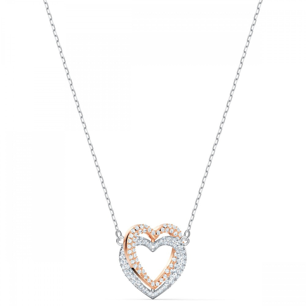INFINITY HEART NECKLACE, WHITE SWAROVSKI CRYSTAL,  RHODIUM & ROSE GOLD PLATED