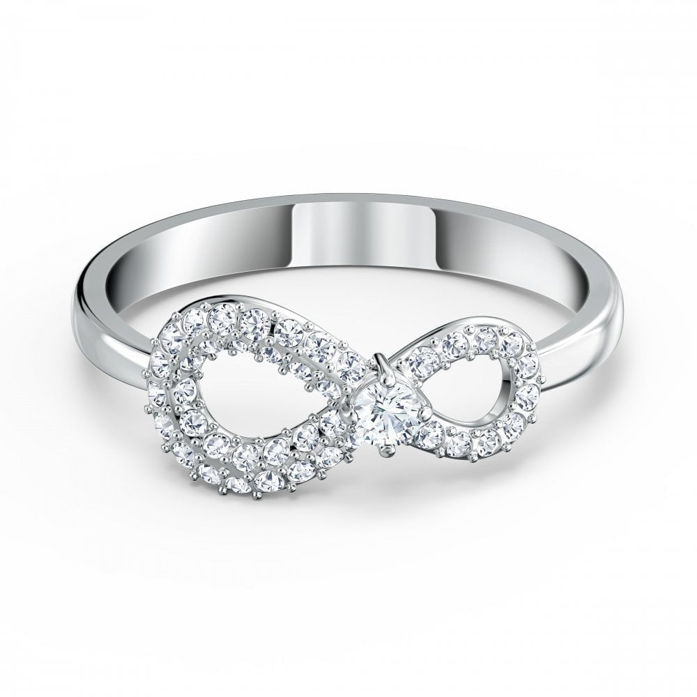 INFINITY RING, WHITE SWAROVSKI CRYSTALS, RHODIUM PLATED