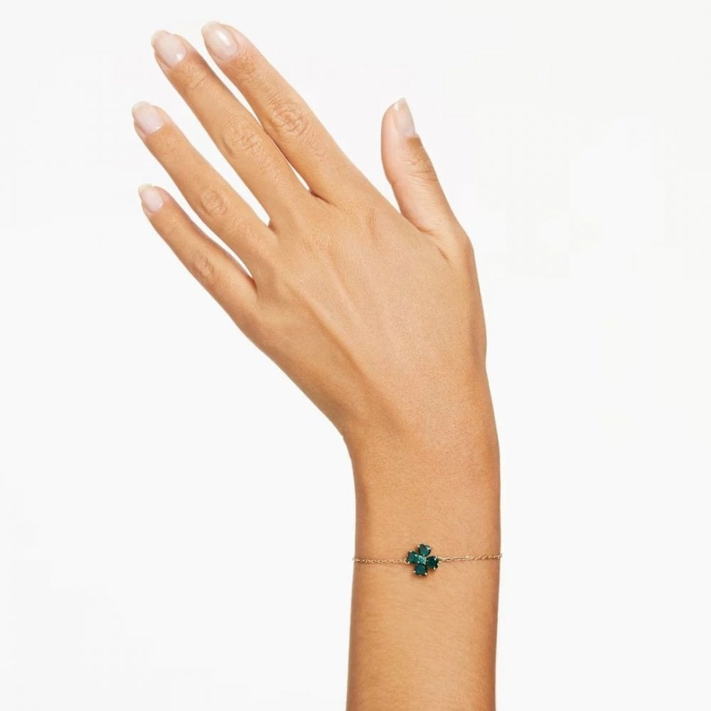 Idyllia bracelet Mixed cuts, Clover, Green, Gold-tone plated