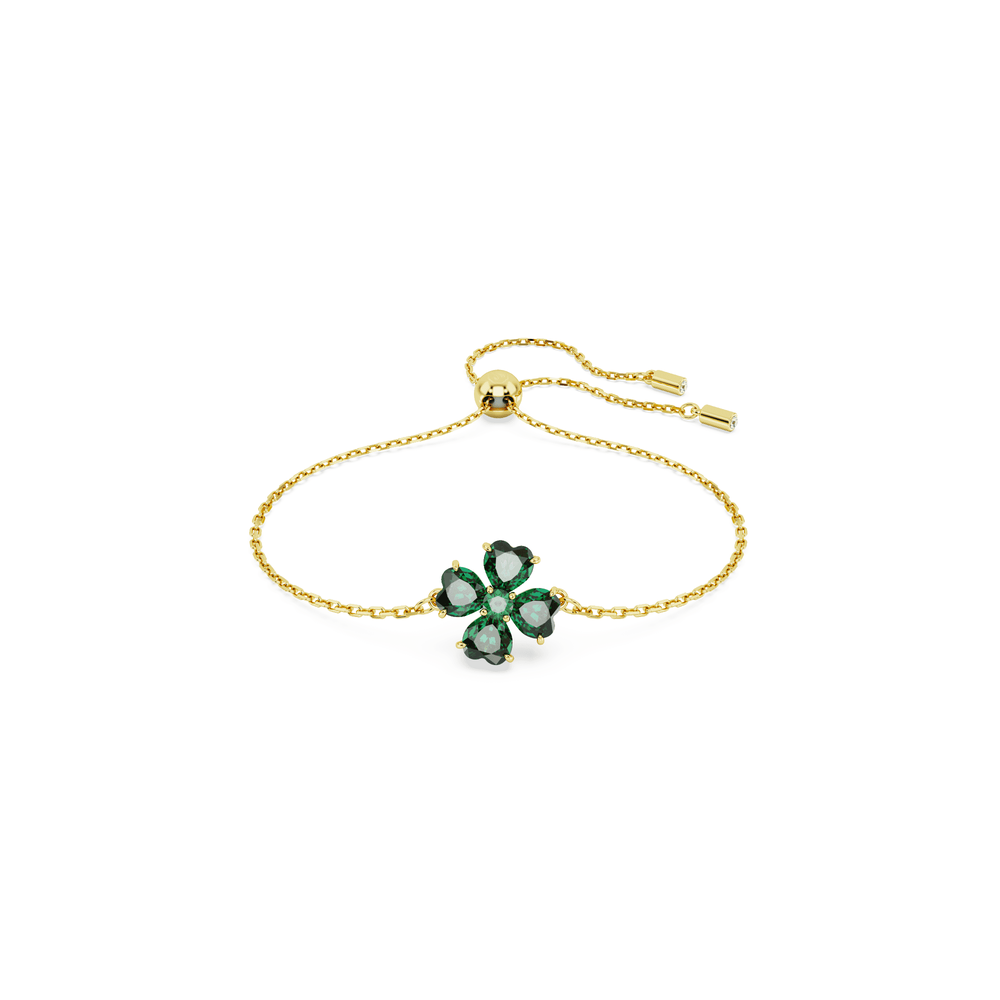 Idyllia bracelet Mixed cuts, Clover, Green, Gold-tone plated
