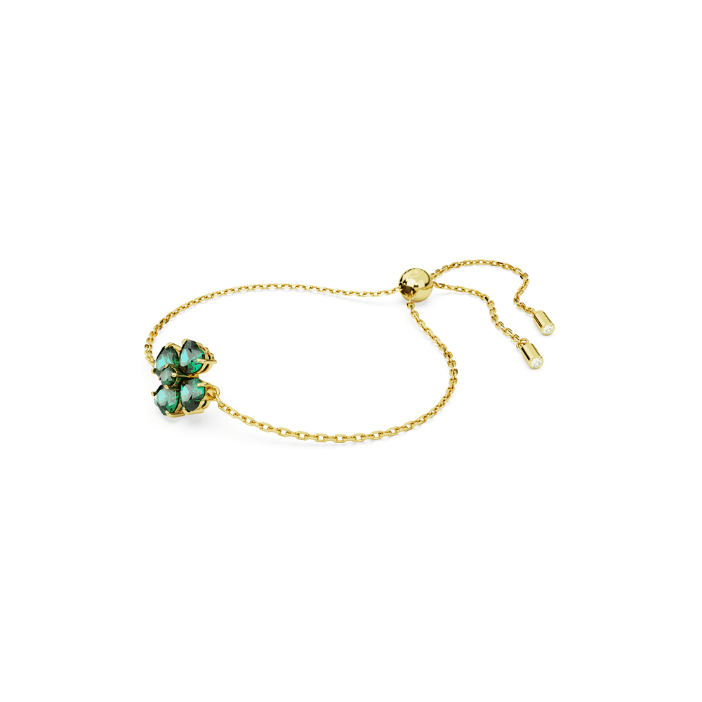 Idyllia bracelet Mixed cuts, Clover, Green, Gold-tone plated