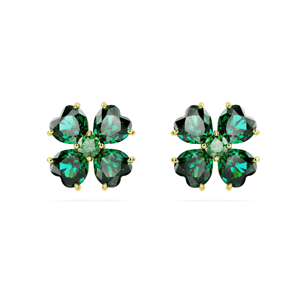 Idyllia stud earrings Clover, Green, Gold-tone plated