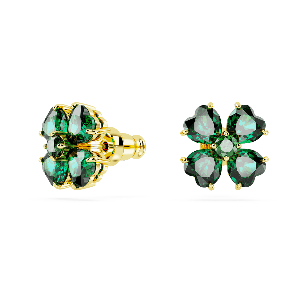 Idyllia stud earrings Clover, Green, Gold-tone plated