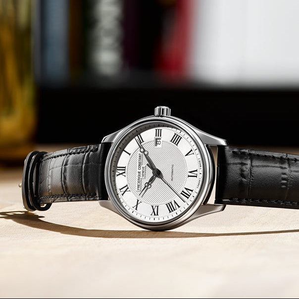 Frederique Constant Classics Automatic Silver Dial Gents Black Leather Watch