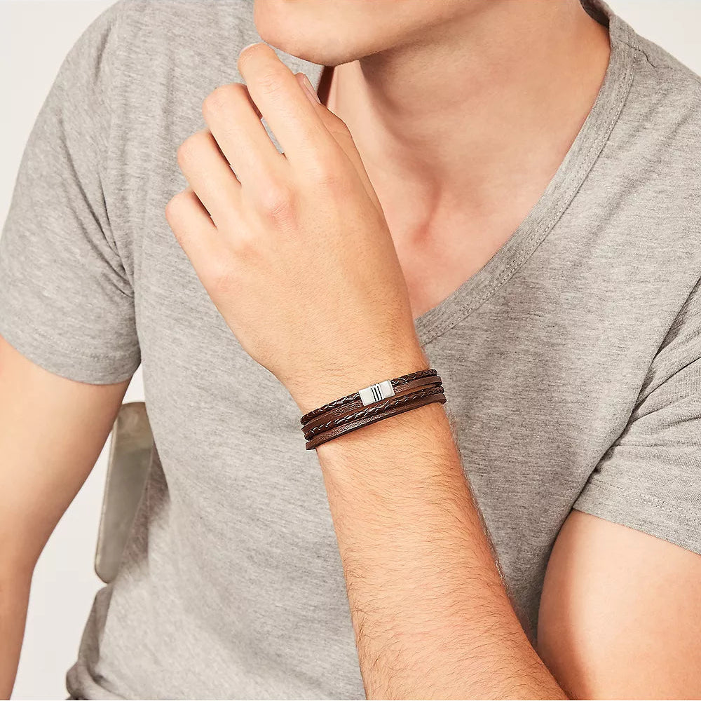 Fossil bracelet Brown Multi-Strand Braided Leather