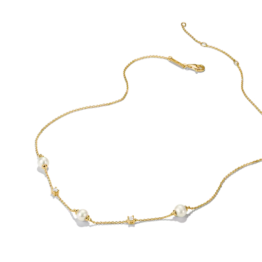 Thomas Sabo 18ct Gold on Silver Pearl & White Zirconia Necklace
