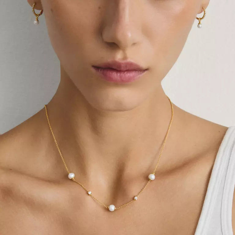 Thomas Sabo 18ct Gold on Silver Pearl & White Zirconia Necklace
