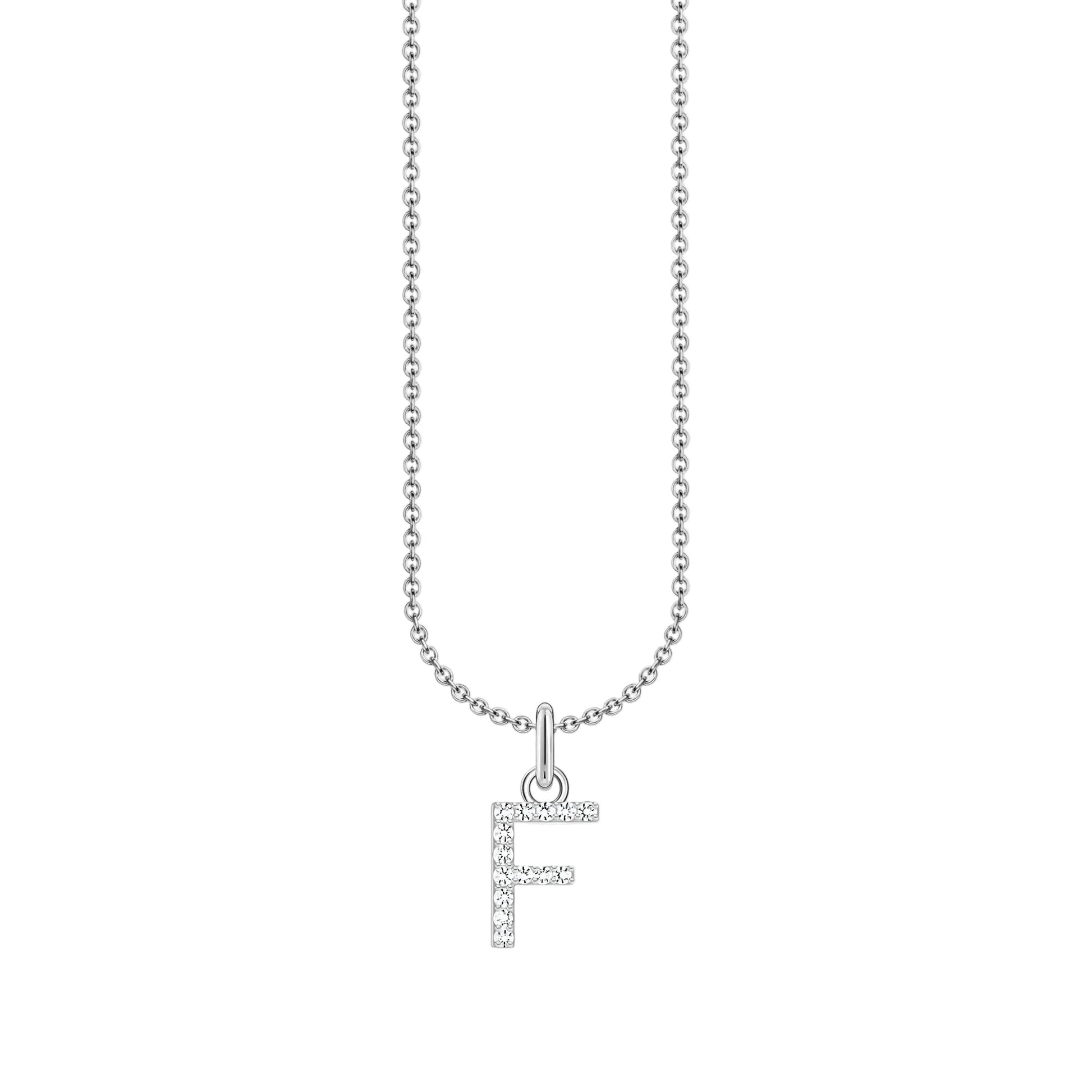 LETTER 'F' NECKLACE WITH WHITE ZIRCONIA