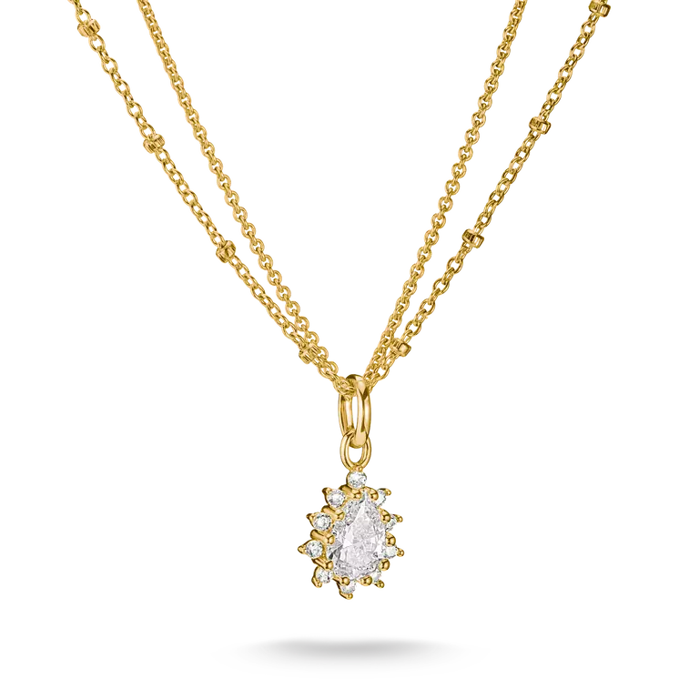 Thomas Sabo 18ct Gold on Silver Double Chain with White Zirconia in Teardrop Pendant