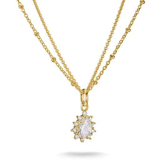 Thomas Sabo 18ct Gold on Silver Double Chain with White Zirconia in Teardrop Pendant