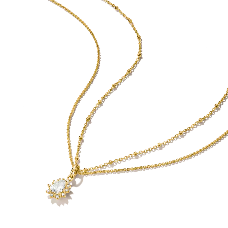 Thomas Sabo 18ct Gold on Silver Double Chain with White Zirconia in Teardrop Pendant