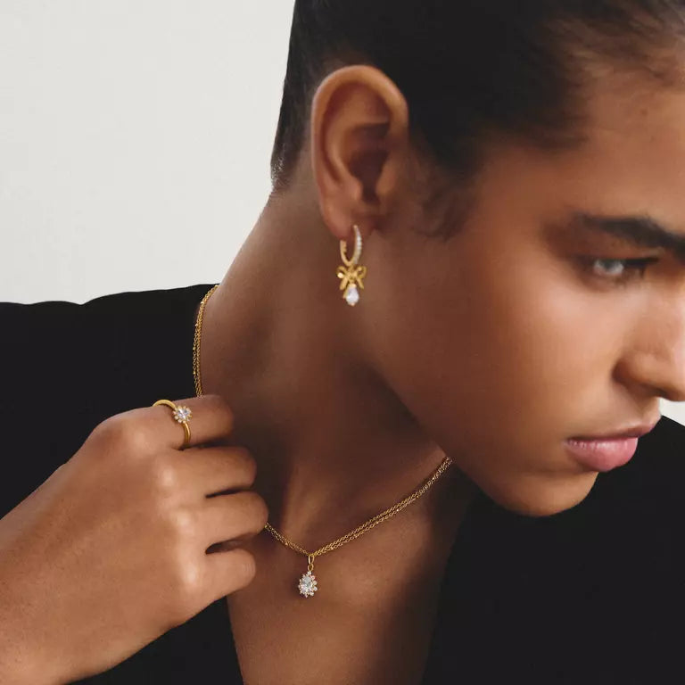 Thomas Sabo 18ct Gold on Silver Double Chain with White Zirconia in Teardrop Pendant