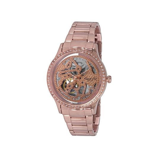 KENNETH COLE ROSE GOLD STAINLESS STEEL LADIES BRACELET WATCH WITH SEE THROUGH MOVEMENT