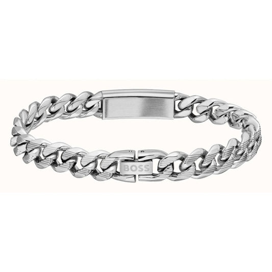 Kassy, Gents Stainless Steel Curb Link & Black Enamel Bracelet