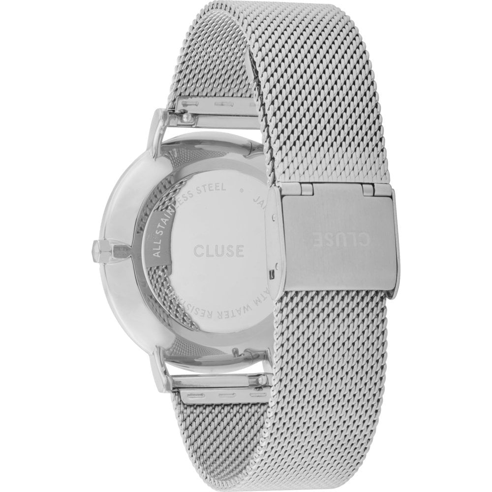 LA BOHEME LADIES STAINLESS STEEL MESH BRACELET WATCH WITH ROUND BLACK DIAL