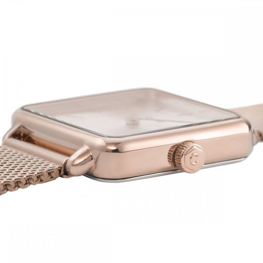 LA TÉTRAGONE ROSE GOLD STAINLESS STEEL MESH BRACELET LADIES WATCH WITH SQUARE ROSE COLOURED DIAL