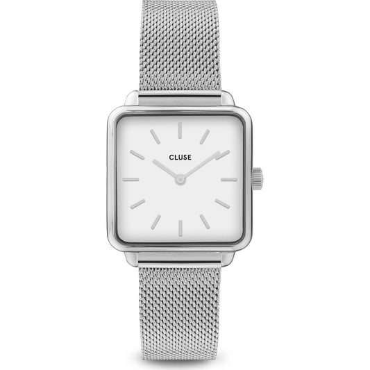 LA TÉTRAGONE STAINLESS STEEL MESH BRACELET WATCH WITH SQUARE WHITE DIAL