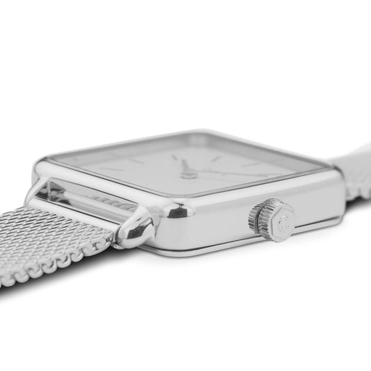 LA TÉTRAGONE STAINLESS STEEL MESH BRACELET WATCH WITH SQUARE WHITE DIAL