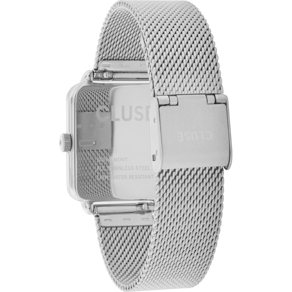 LA TÉTRAGONE STAINLESS STEEL MESH BRACELET WATCH WITH SQUARE WHITE DIAL