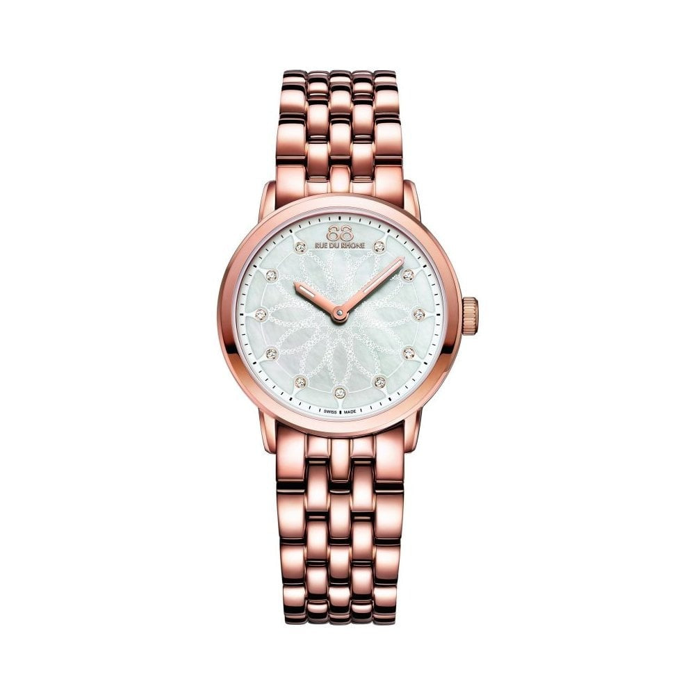 LADIES 88 RUE DU RHONE DOUBLE 8 ORIGIN 29MM ROSE GOLD STAINLESS STEEL DIAMOND BRACELET WATCH