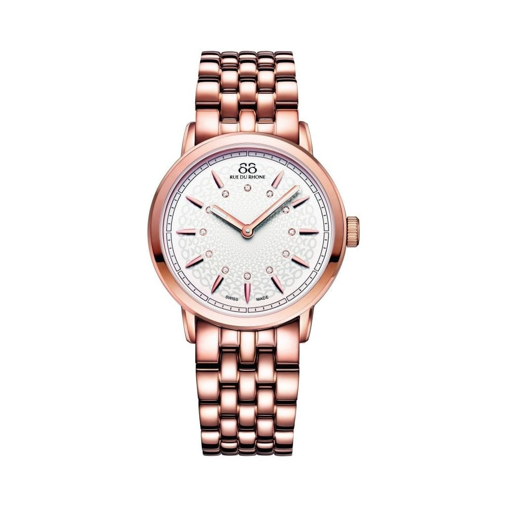 LADIES 88 RUE DU RHONE DOUBLE 8 ORIGIN 35MM ROSE GOLD STAINLESS STEEL DIAMOND BRACELET WATCH