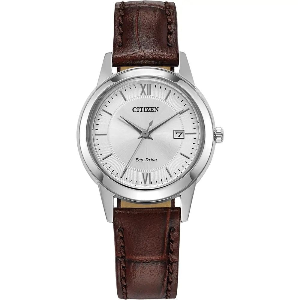 LADIES BROWN LEATHER STRAP ECO DRIVE WATCH