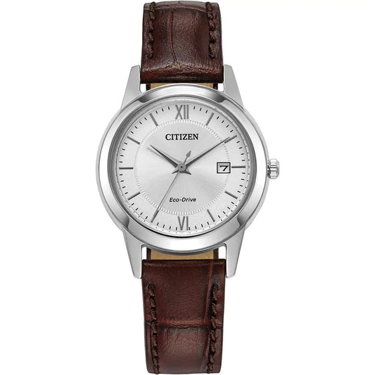 LADIES BROWN LEATHER STRAP ECO DRIVE WATCH