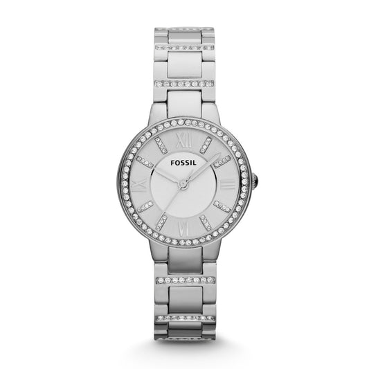 LADIES FOSSIL VIRGINIA STAINLESS STEEL WATCH WITH CZ EMBELLISHMENT ON DIAL & ON BRACELET