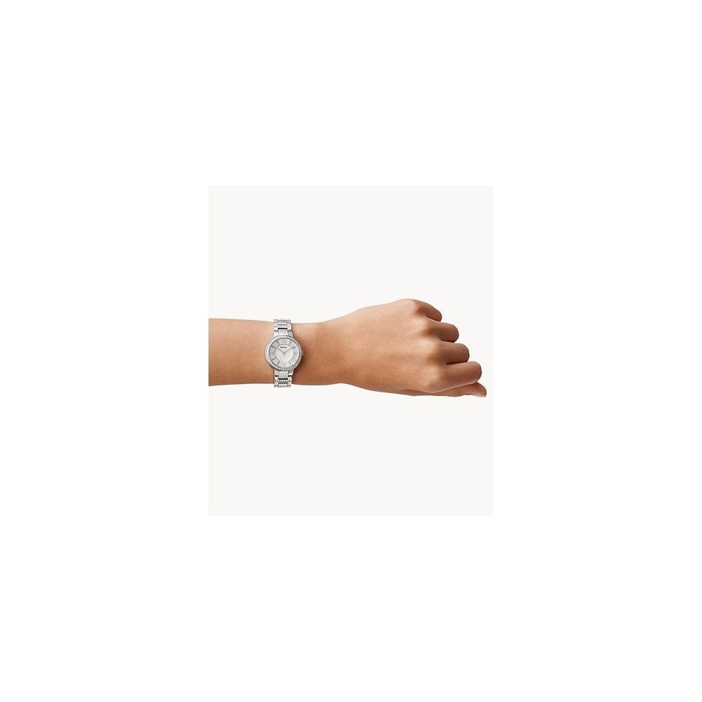 LADIES FOSSIL VIRGINIA STAINLESS STEEL WATCH WITH CZ EMBELLISHMENT ON DIAL & ON BRACELET
