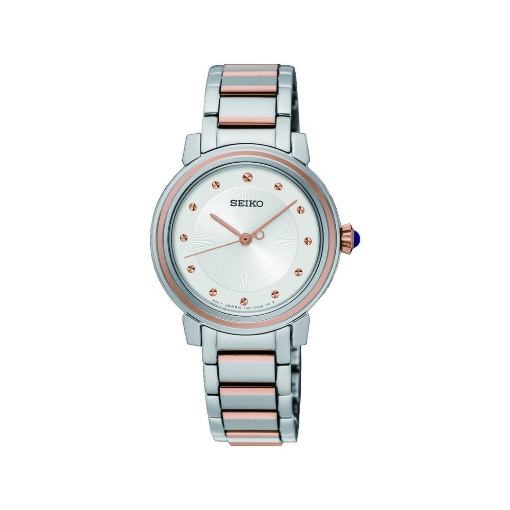 LADIES SEIKO STAINLESS STEEL & ROSE GOLD BRACELET DRESS WATCH