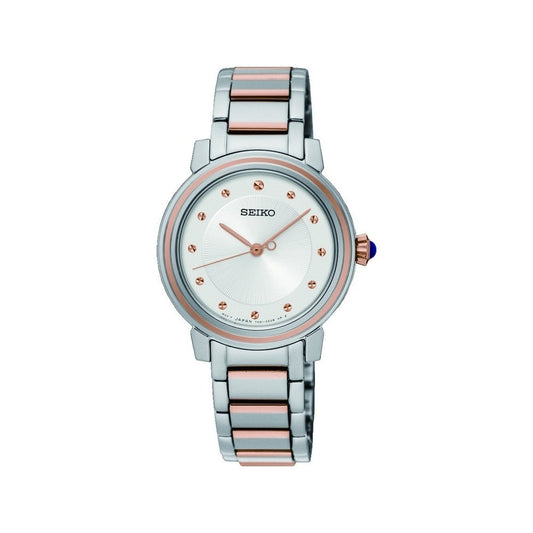 LADIES SEIKO STAINLESS STEEL & ROSE GOLD BRACELET DRESS WATCH