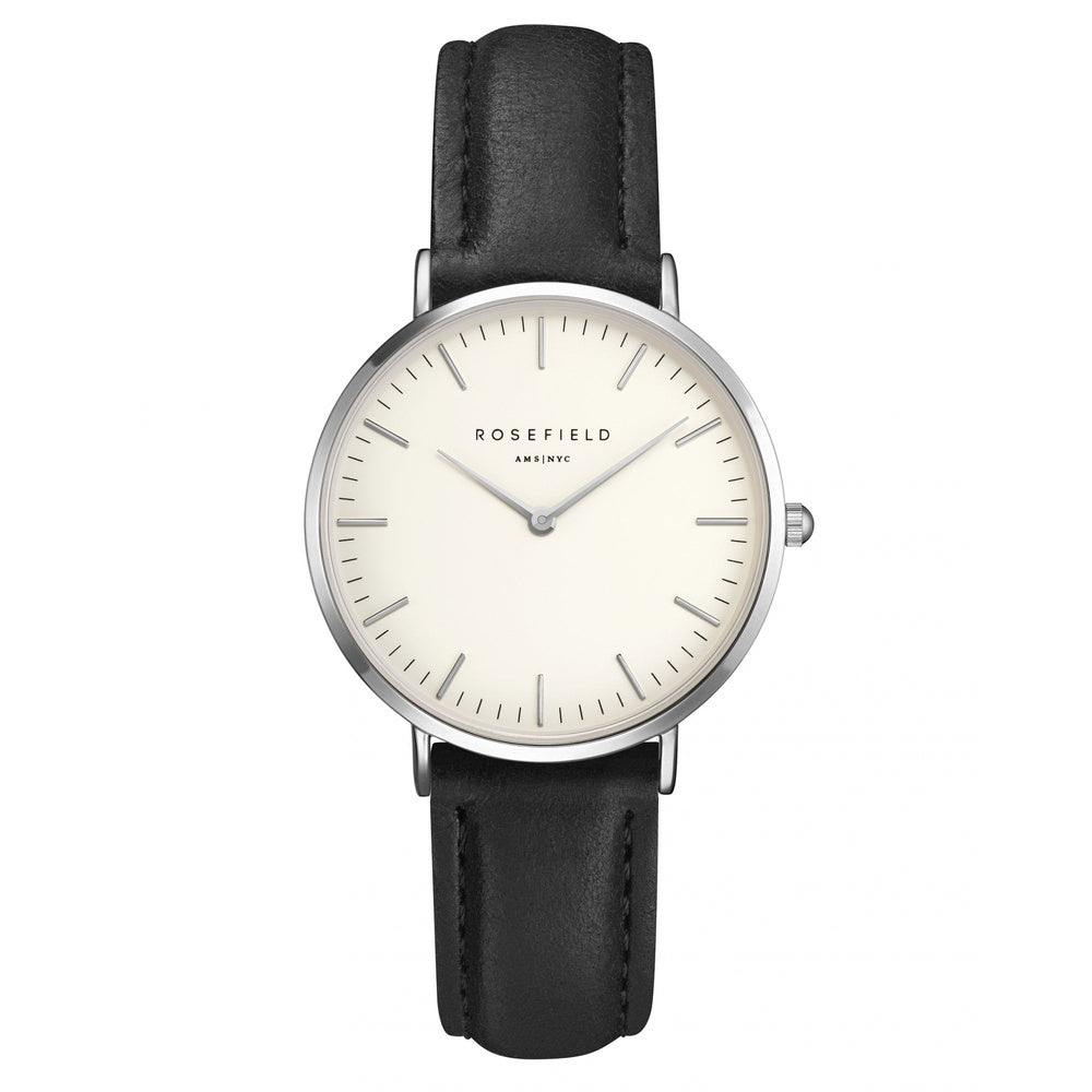 LADIES TRIBECA STAINLESS STEEL WATCH WITH BLACK LEATHER STRAP