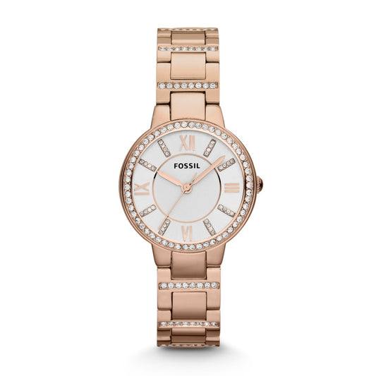 LADIES VIRGINIA ROSE GOLD STAINLESS STEEL BRACELET WATCH WITH CZ EMBELLISHMENT ON DIAL & ON BRACELET