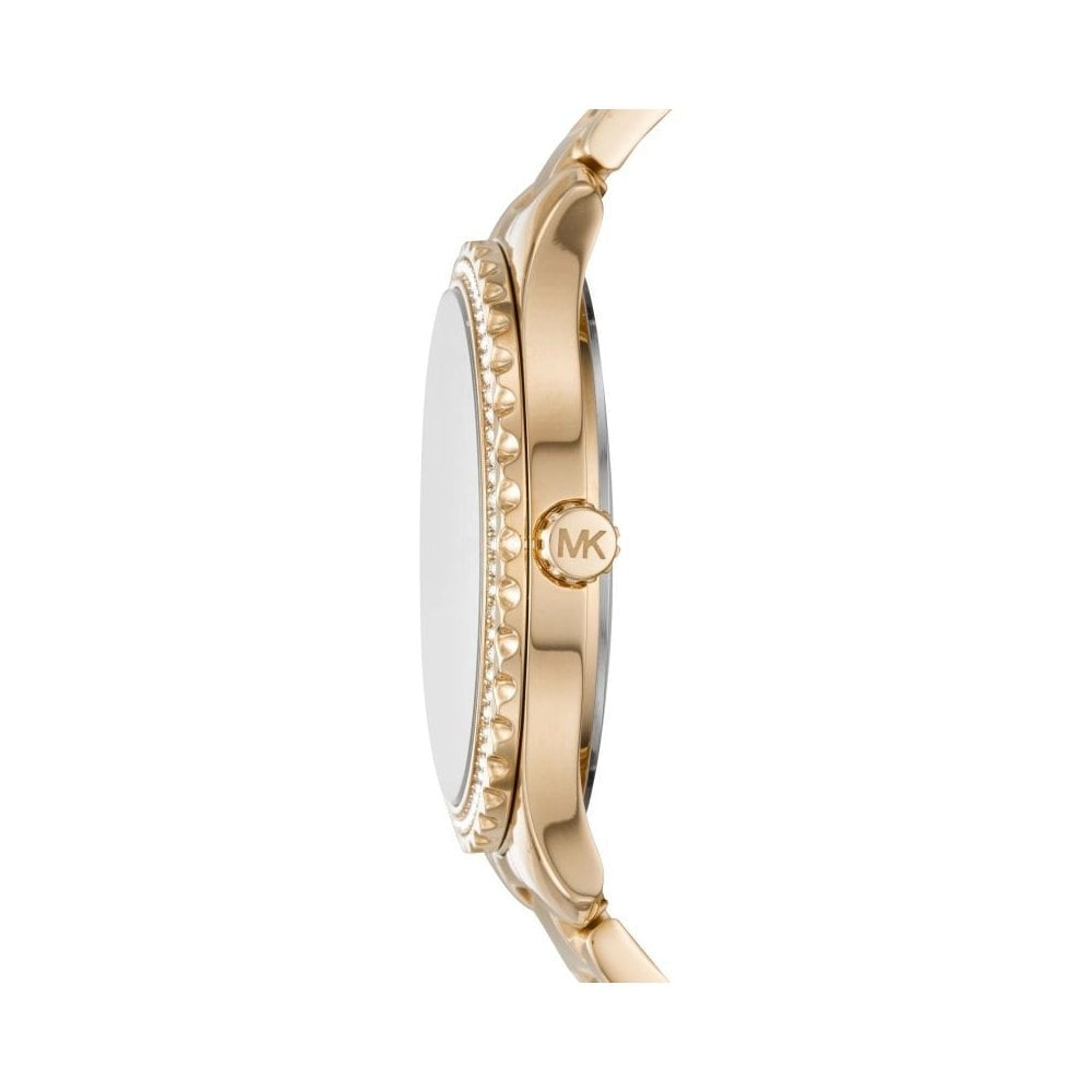 LAYTON GOLD STAINLESS STEEL BRACELET WATCH WITH WHITE DIAL & ZIRCONIA BEZEL