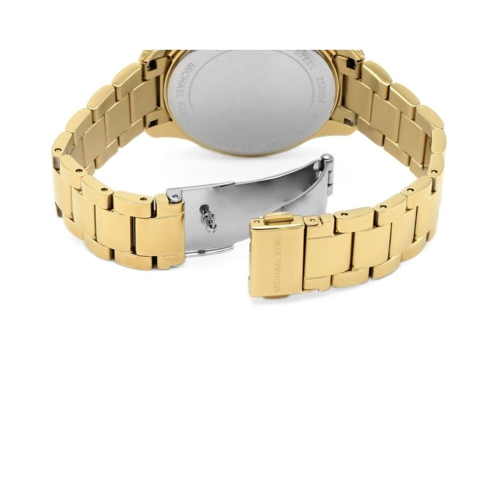 LAYTON GOLD STAINLESS STEEL BRACELET WATCH WITH WHITE DIAL & ZIRCONIA BEZEL