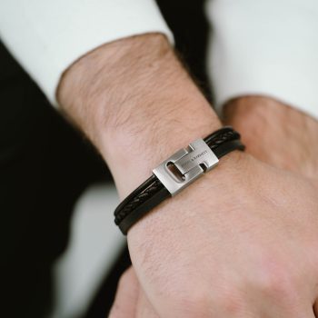 STEEL AND BARNETT CASUAL COLE BLACK LEATHER BRACELET