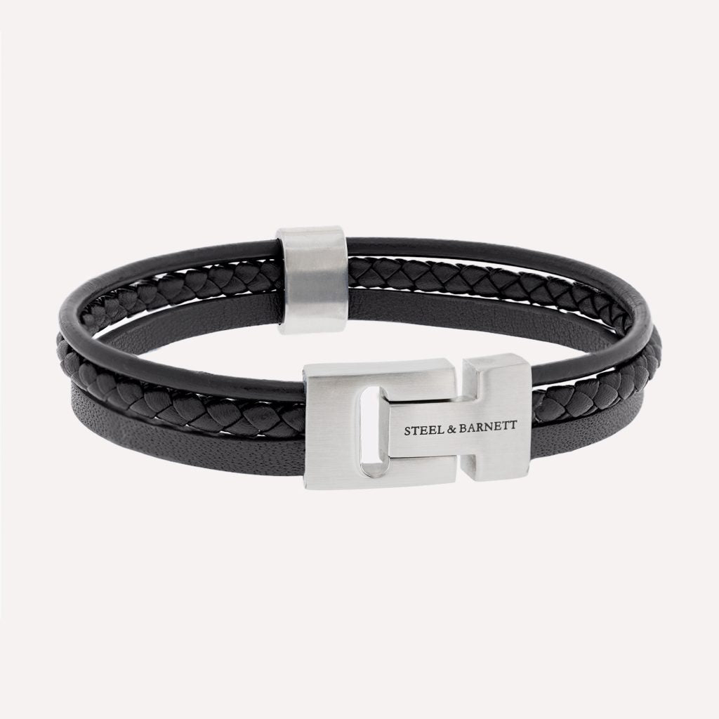 STEEL AND BARNETT CASUAL COLE BLACK LEATHER BRACELET