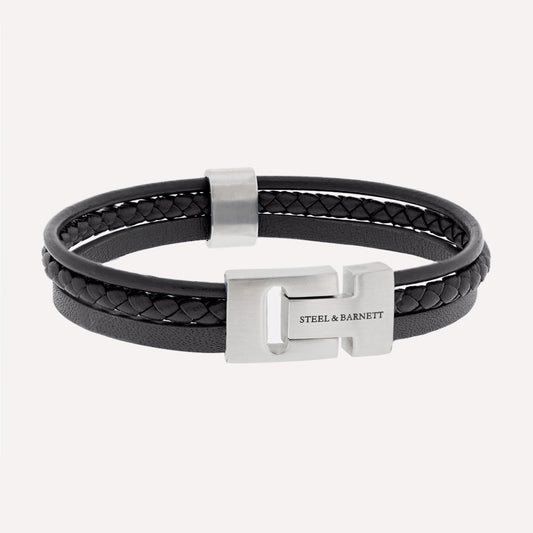 STEEL AND BARNETT CASUAL COLE BLACK LEATHER BRACELET
