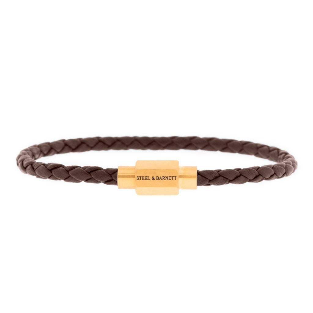 STEEL AND BARNETT LUKE LANDON DARK BROWN LEATHER BRACELET