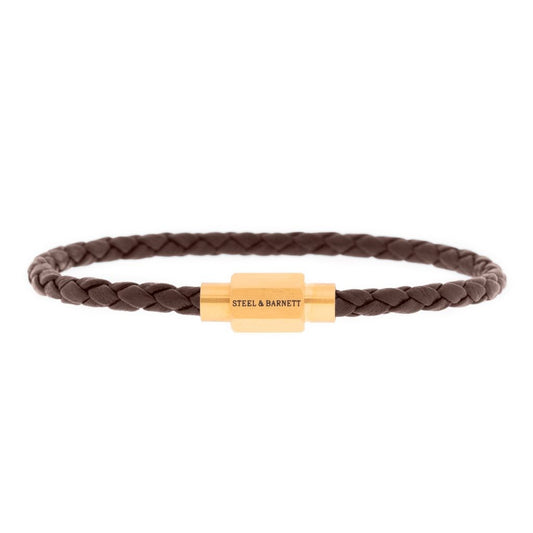 STEEL AND BARNETT LUKE LANDON DARK BROWN LEATHER BRACELET