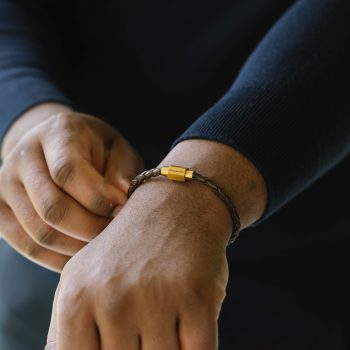 STEEL AND BARNETT LUKE LANDON DARK BROWN LEATHER BRACELET