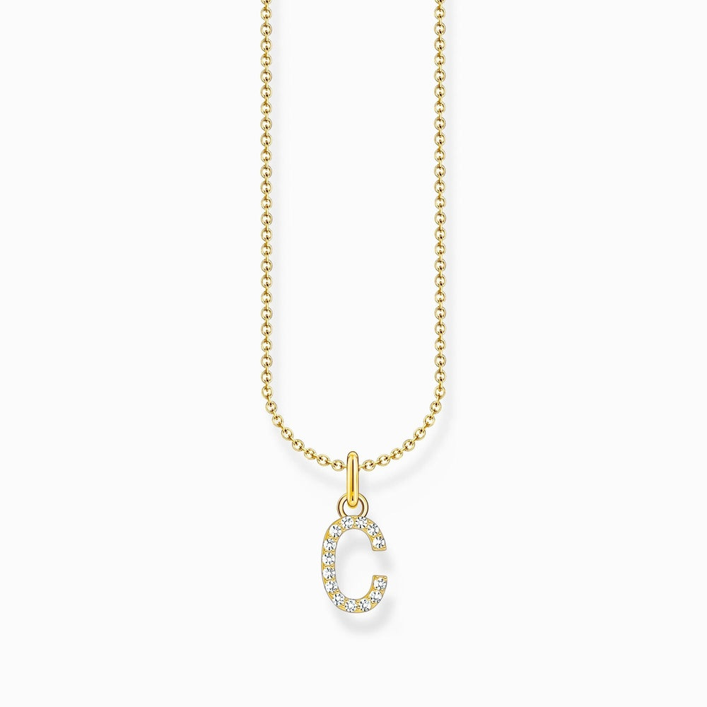LETTER 'C' GOLD ON SIL PENDANT WITH WHITE ZIRCONIA