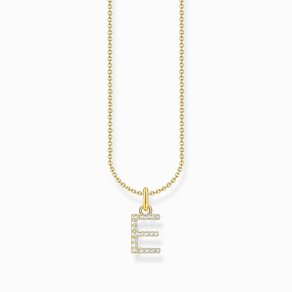 LETTER 'E' GOLD ON SIL PENDANT WITH WHITE ZIRCONIA