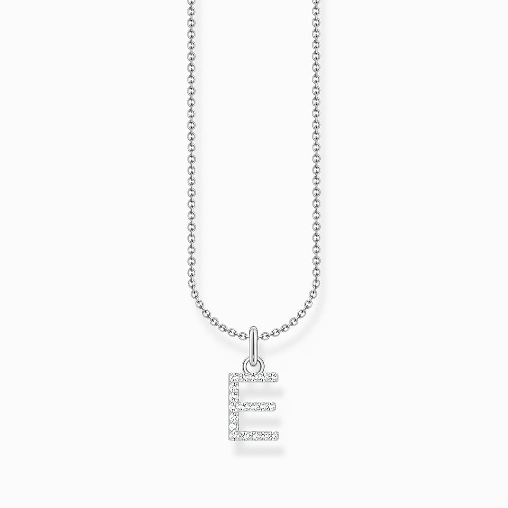 LETTER 'E' NECKLACE WITH WHITE ZIRCONIA