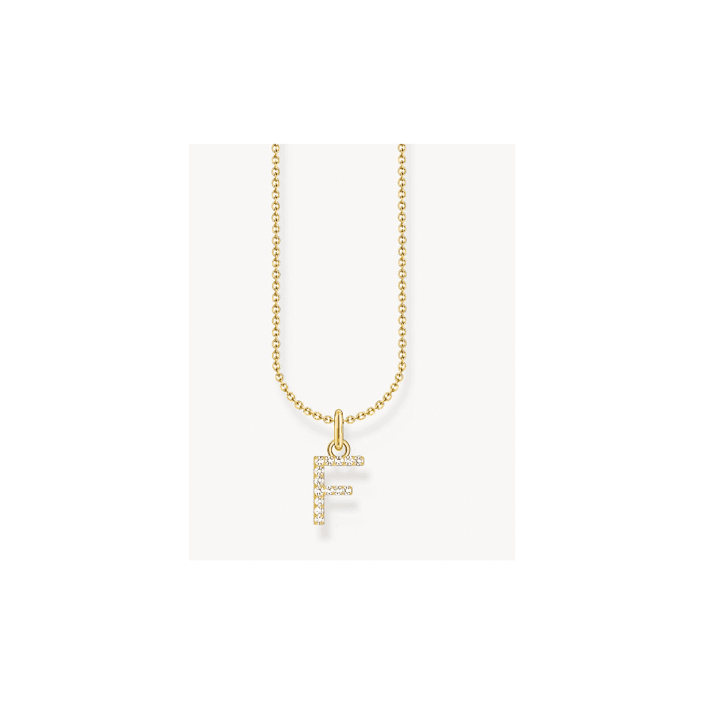 LETTER 'F' GOLD ON SIL PENDANT WITH WHITE ZIRCONIA