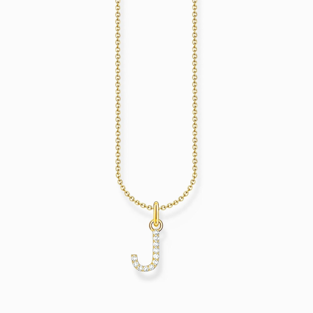 LETTER 'J' GOLD ON SIL PENDANT WITH WHITE ZIRCONIA