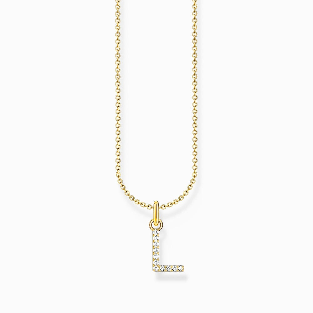 LETTER 'L' GOLD ON SILVER PENDANT WITH WHITE ZIRCONIA